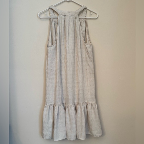 Maven West Linen Blend Sleeveless V-Neck Ruffle Hem Dress Size Small Beige Boho - Picture 2 of 4